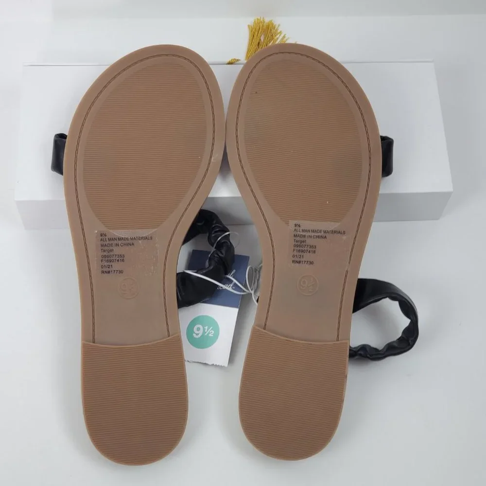 Universal Thread Black Brown Willow Slip-On Slide-On Flat Sandals NWT Size 9 1/2